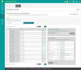 Manage Services con l’avviso giallo che segnala aggiornamenti ancora in elaborazione e il link Check request log 