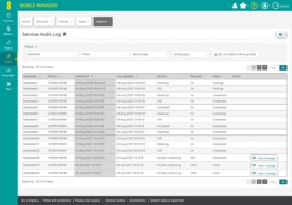 Service Audit Log: l’elenco delle richieste con servizio, stato (Pending, Completed, Failed) e data di aggiornamento 