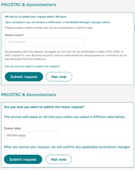 PAC request confirmation and disconnection confirmation 