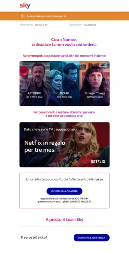 Mail di retention per chi ama le serie TV, con l’offerta Netflix 