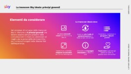 I sei principi della mail transazionale Sky ideale: elementi visivi, alto livello di personalizzazione, paragrafi o elenchi puntati, completezza, linguaggio informativo e chiaro, rassicurare il cliente 