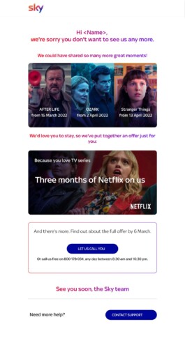 Retention email for TV series fans, with the Netflix offer 