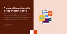 Homepage section on customer support, with the app and chat bubbles 