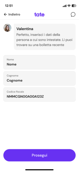 Schermata 5 del percorso: dati intestatario 