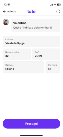 Schermata 6 del percorso: indirizzo fornitura 