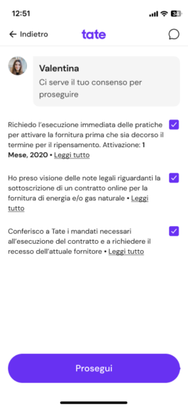 Schermata 14 del percorso: consensi legali 
