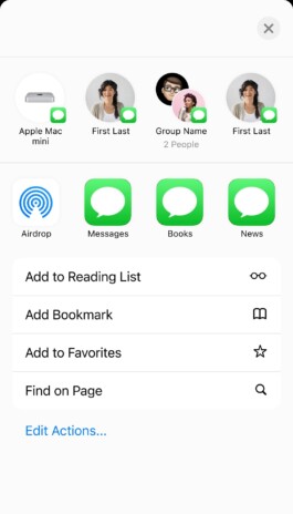 Foglio di condivisione di iOS 
