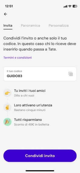 Dashboard, scheda Invita: il codice GUIDO83 e i tre passaggi del programma 