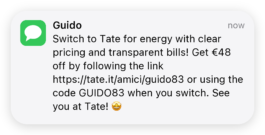 Invitation SMS signed by Guido 