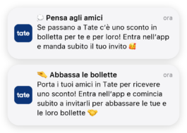 Due notifiche in app: Pensa agli amici e Abbassa le bollette 