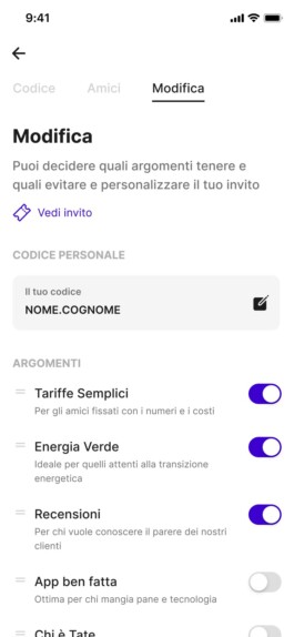 Versione precedente della scheda Modifica dell’invito 