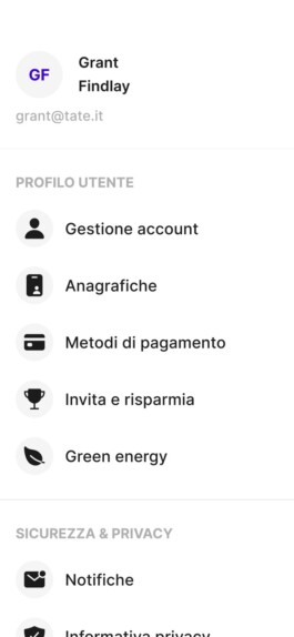 Versione precedente del menu del profilo, con la voce Invita e risparmia 