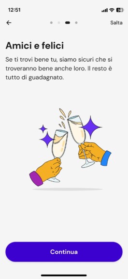 Terza schermata del tutorial, Amici e felici, con due calici che brindano 